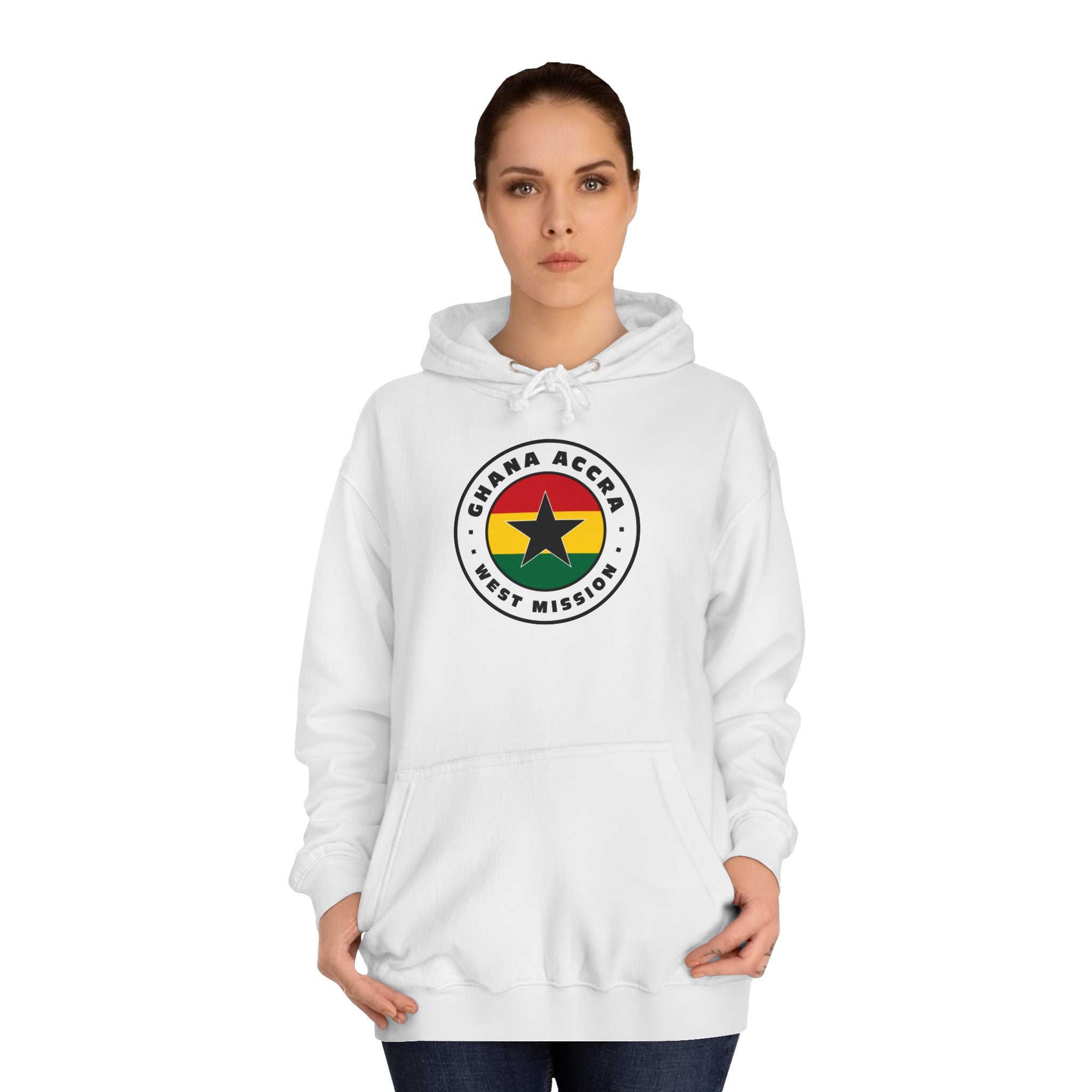 Ghana Accra West Mission Flag Logo (White Border) College Hoodie - Latter-Day Saint LDS Missionary Gift - Book of Mormon