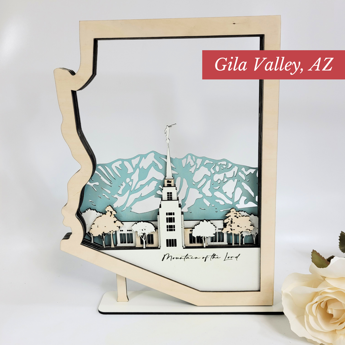 The Gila Valley Arizona Temple LDS Customized Temple State Sign, Laser cut and fully assembled
