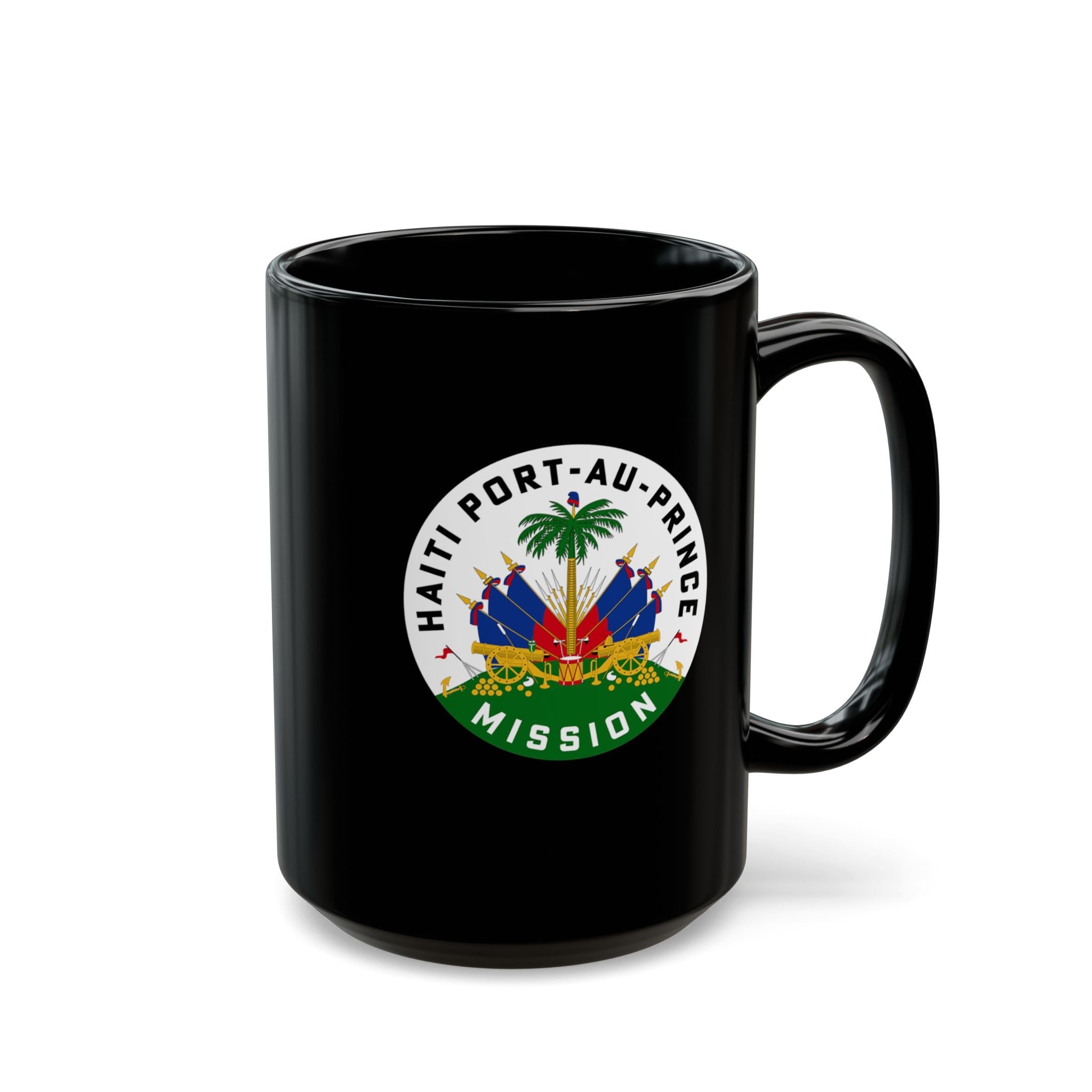 Haiti Port-au-Prince Mission Circular Flag Black Ceramic Mug - Latter-Day Saint LDS Missionary Gift - Book of Mormon