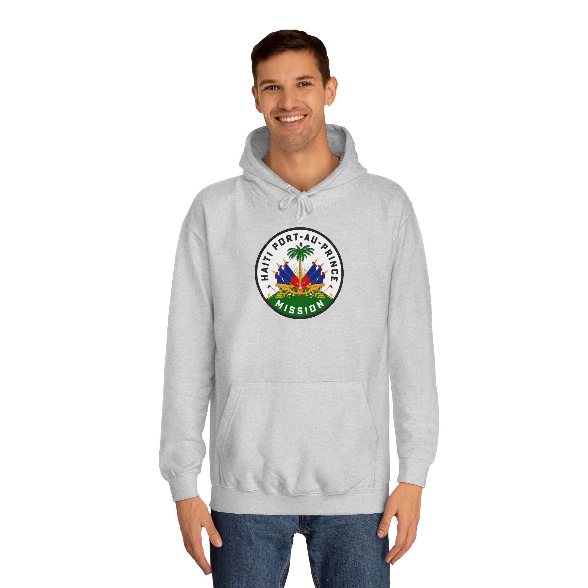 Haiti Port-au-Prince Mission Flag Logo (White Border) College Hoodie - Latter-Day Saint LDS Missionary Gift - Book of Mormon