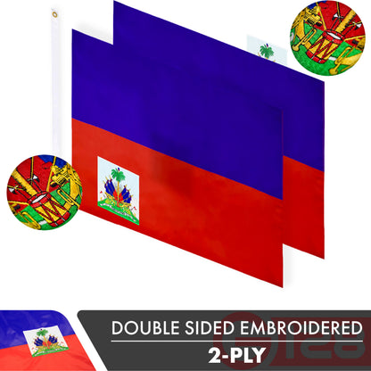 G128 Haiti (Haitian) Flag | 3x5 feet | Double Sided Embroidered 210D Indoor/Outdoor, Brass Grommets, Heavy Duty Polyester