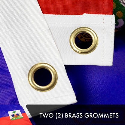 G128 Haiti (Haitian) Flag | 3x5 feet | Double Sided Embroidered 210D Indoor/Outdoor, Brass Grommets, Heavy Duty Polyester