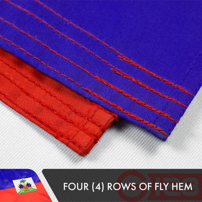 G128 Haiti (Haitian) Flag | 3x5 feet | Double Sided Embroidered 210D Indoor/Outdoor, Brass Grommets, Heavy Duty Polyester