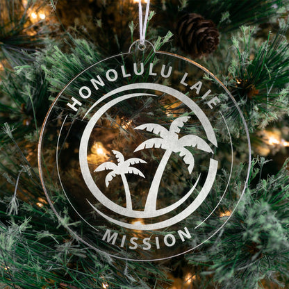 LDS Hawaii Laie Mission Christmas Ornament hanging on a Tree