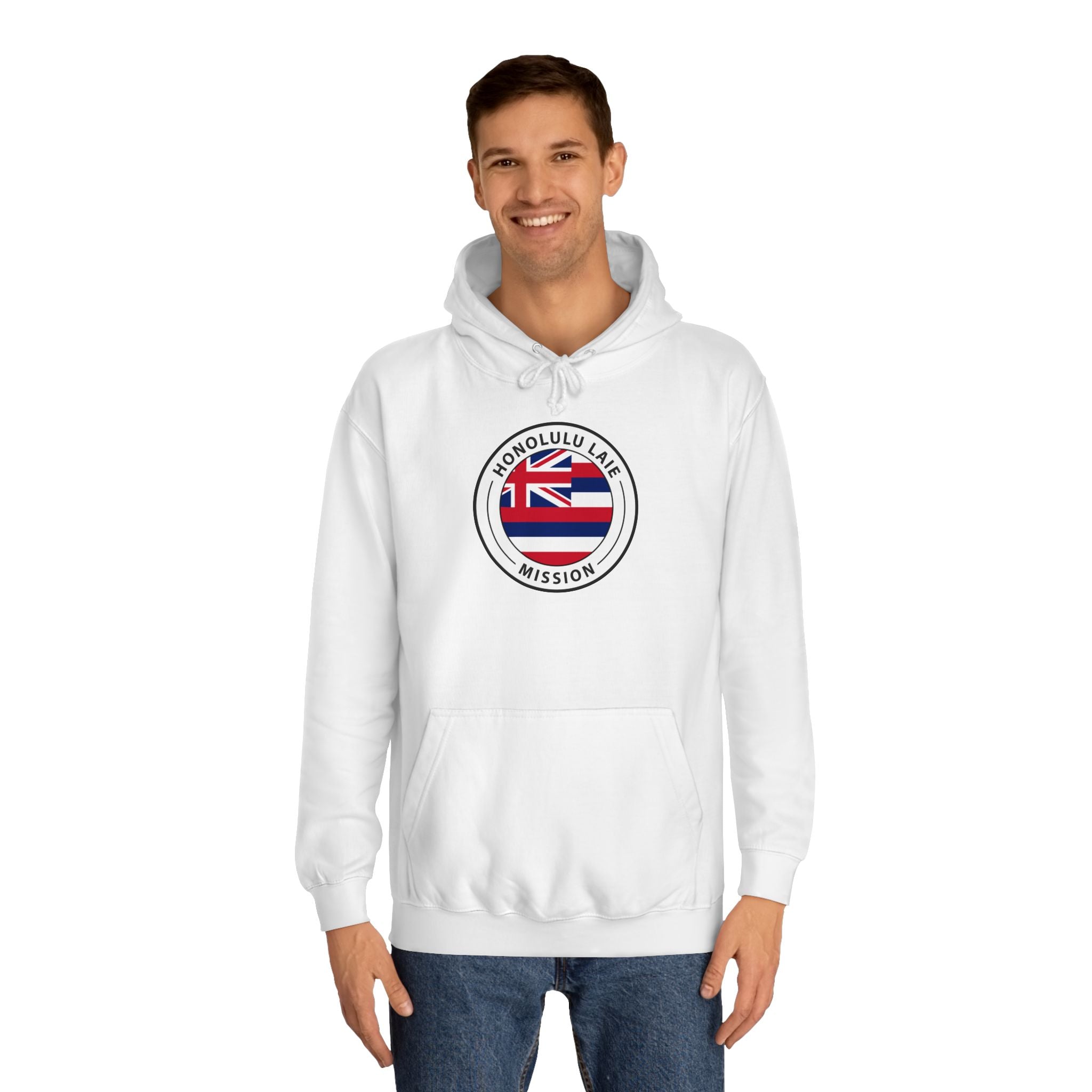 Hawaii Laie Mission State Flag Logo (White Border) College Hoodie