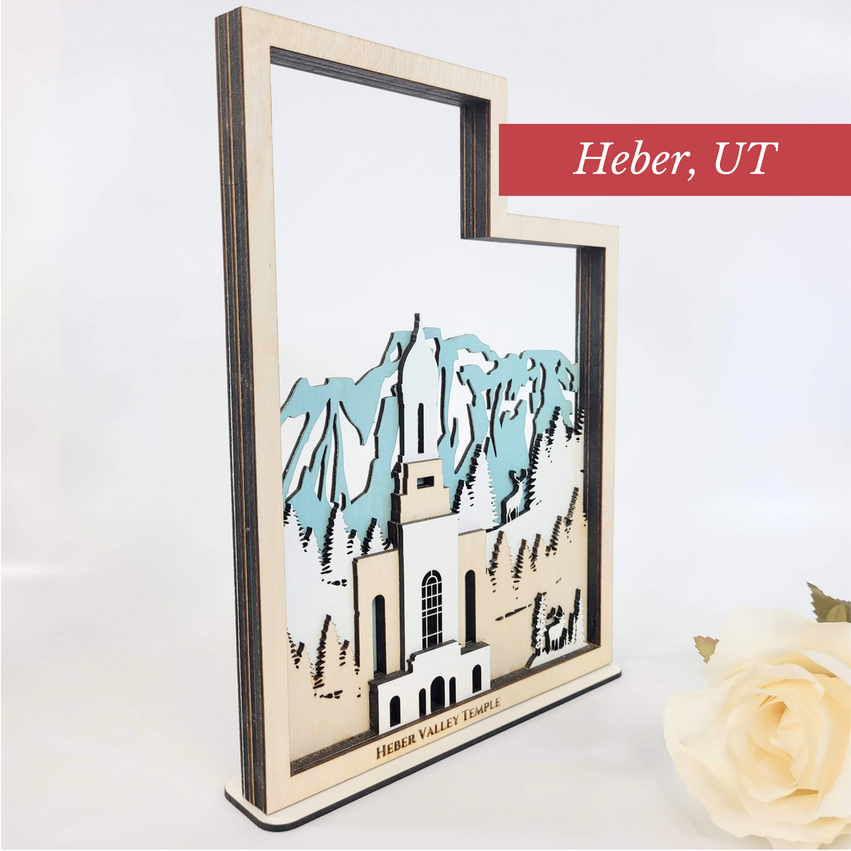 Heber Valley Utah Temple LDS Customized Temple State Sign, Laser cut and fully assembled