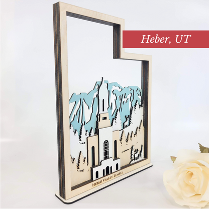 Heber Valley Utah Temple LDS Customized Temple State Sign, Laser cut and fully assembled