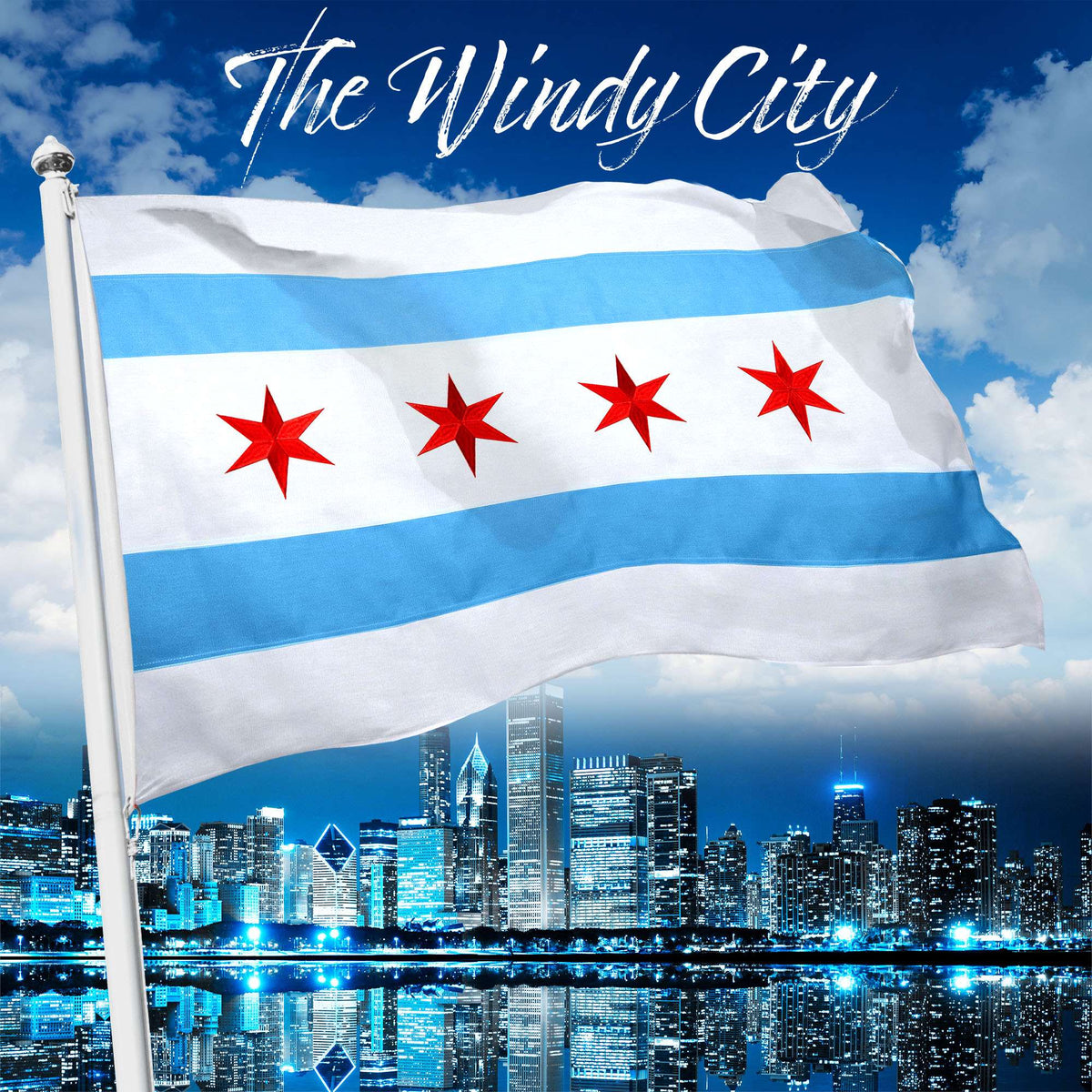 Chicago City Flag 2.5x4FT Embroidered 220GSM Spun Polyester Illinois