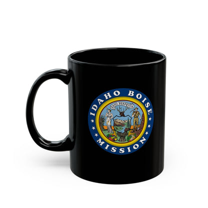 Idaho Boise Mission State Flag Logo Ceramic Mug Black Name - Latter-Day Saint LDS Missionary Gift - Book of Mormon