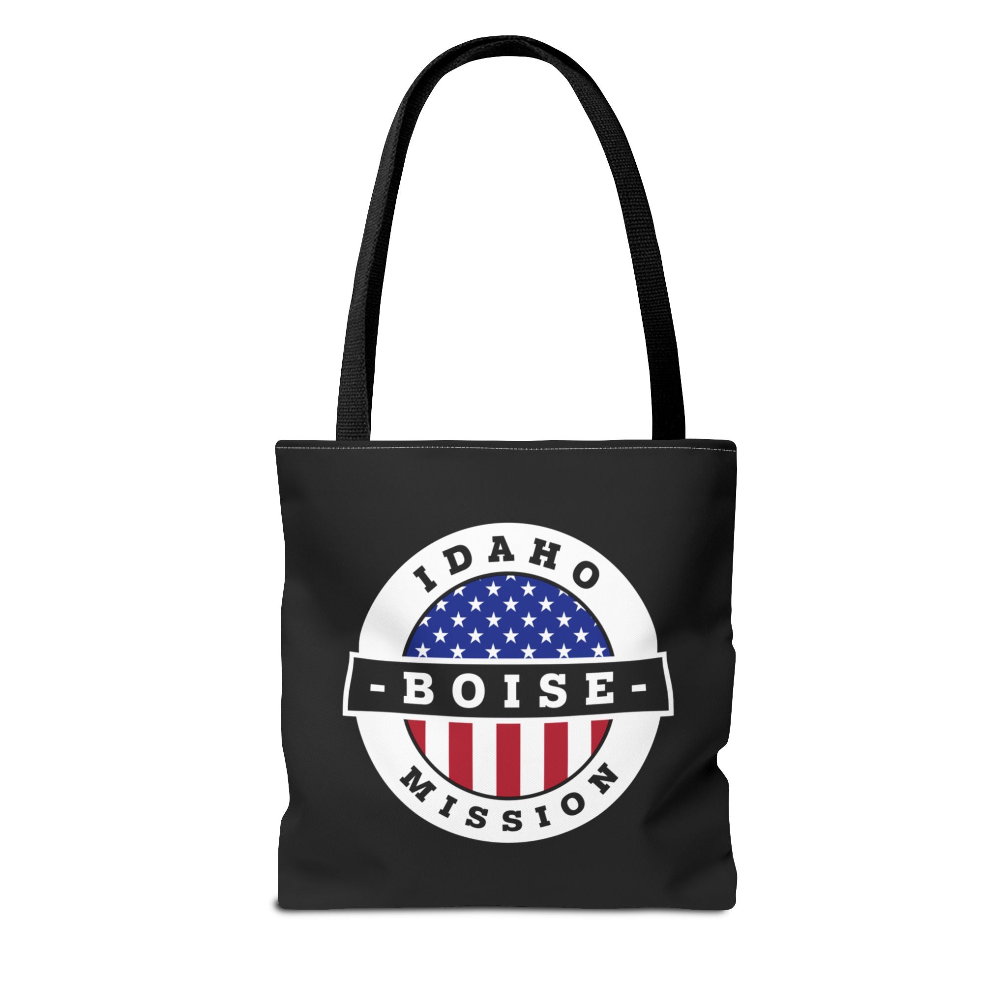 Idaho Boise Mission USA Flag Logo Tote Bag Black - Latter-Day Saint LDS Missionary Gift - Book of Mormon