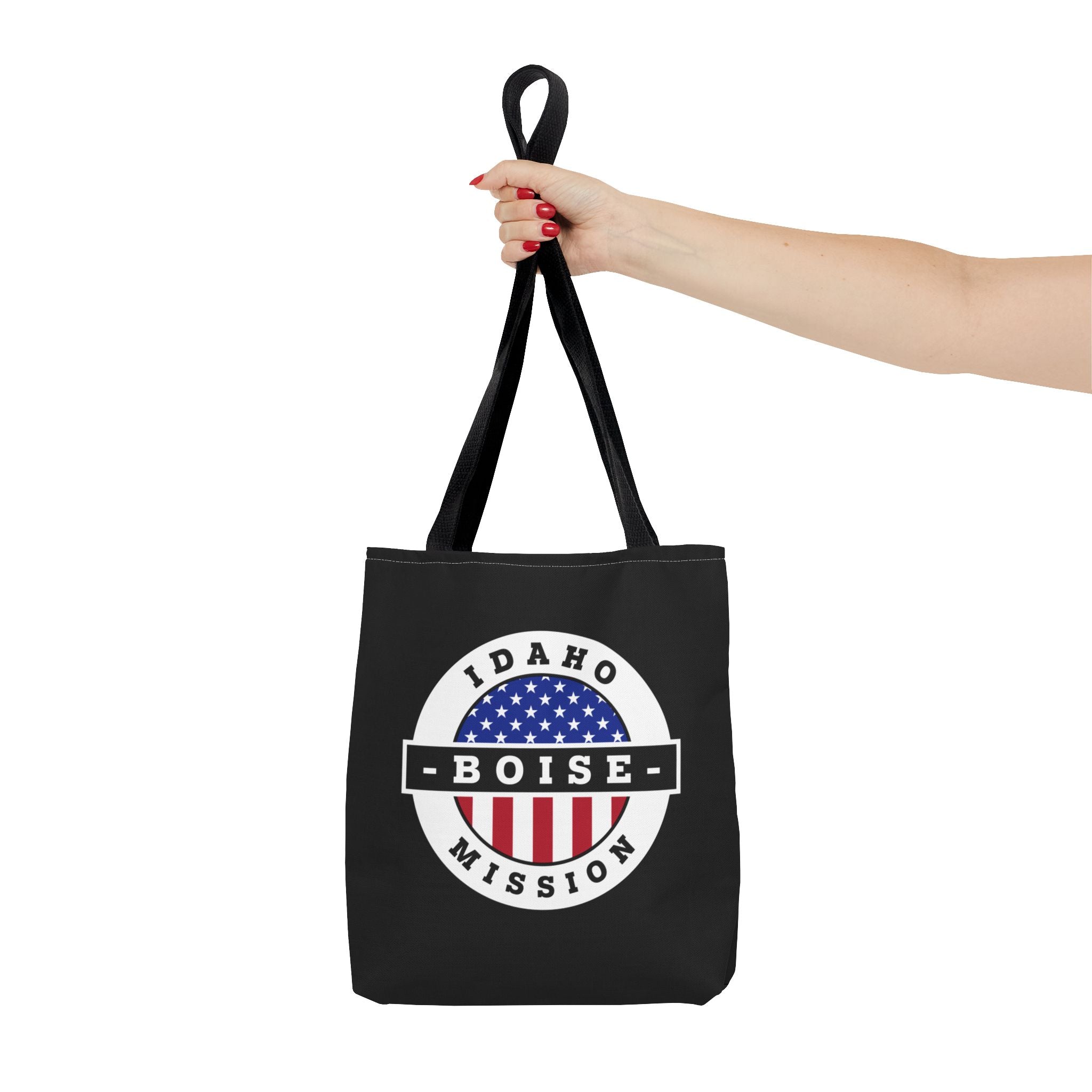 Idaho Boise Mission USA Flag Logo Tote Bag Black - Latter-Day Saint LDS Missionary Gift - Book of Mormon