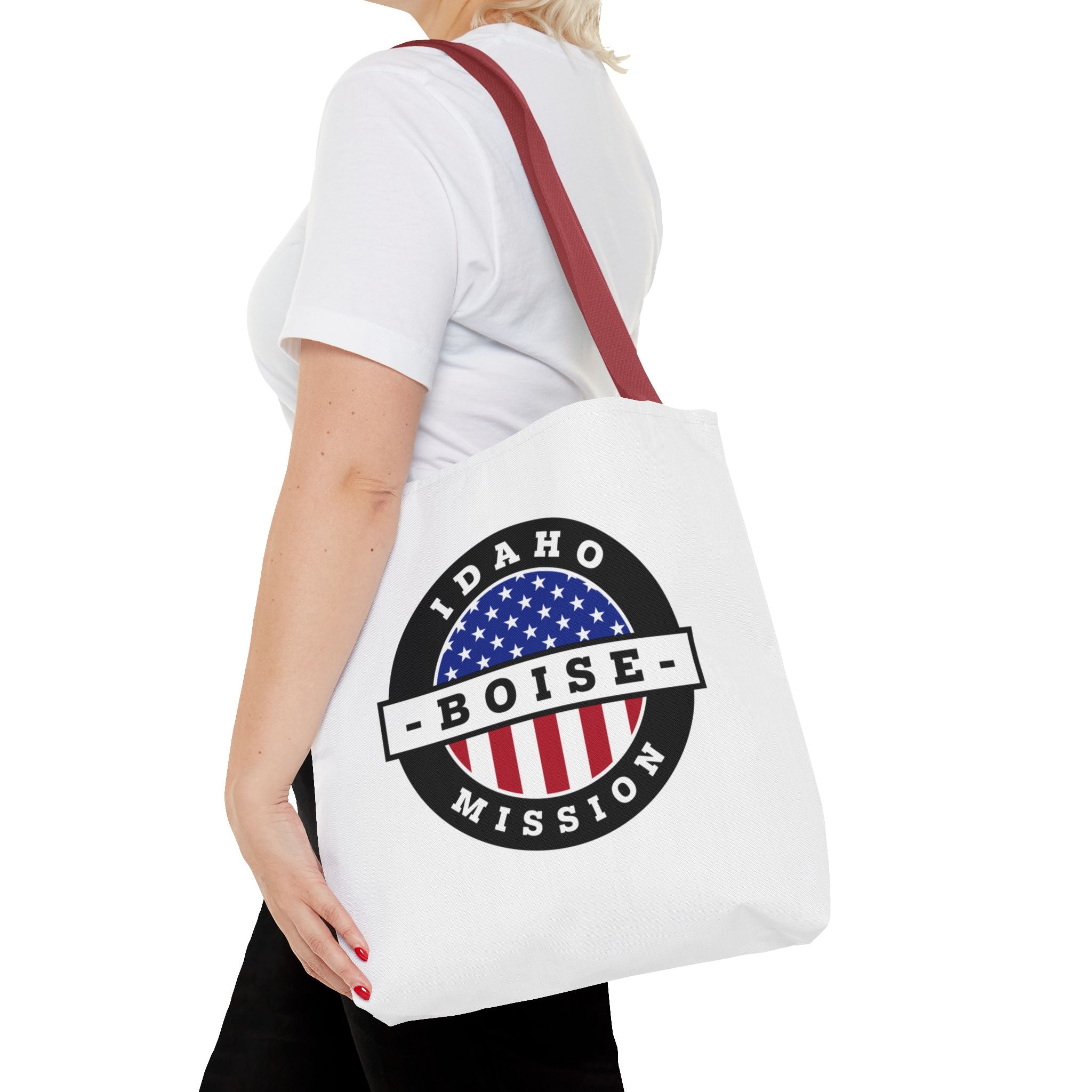 Idaho Boise Mission USA Flag Logo Tote Bag White - Latter-Day Saint LDS Missionary Gift - Book of Mormon