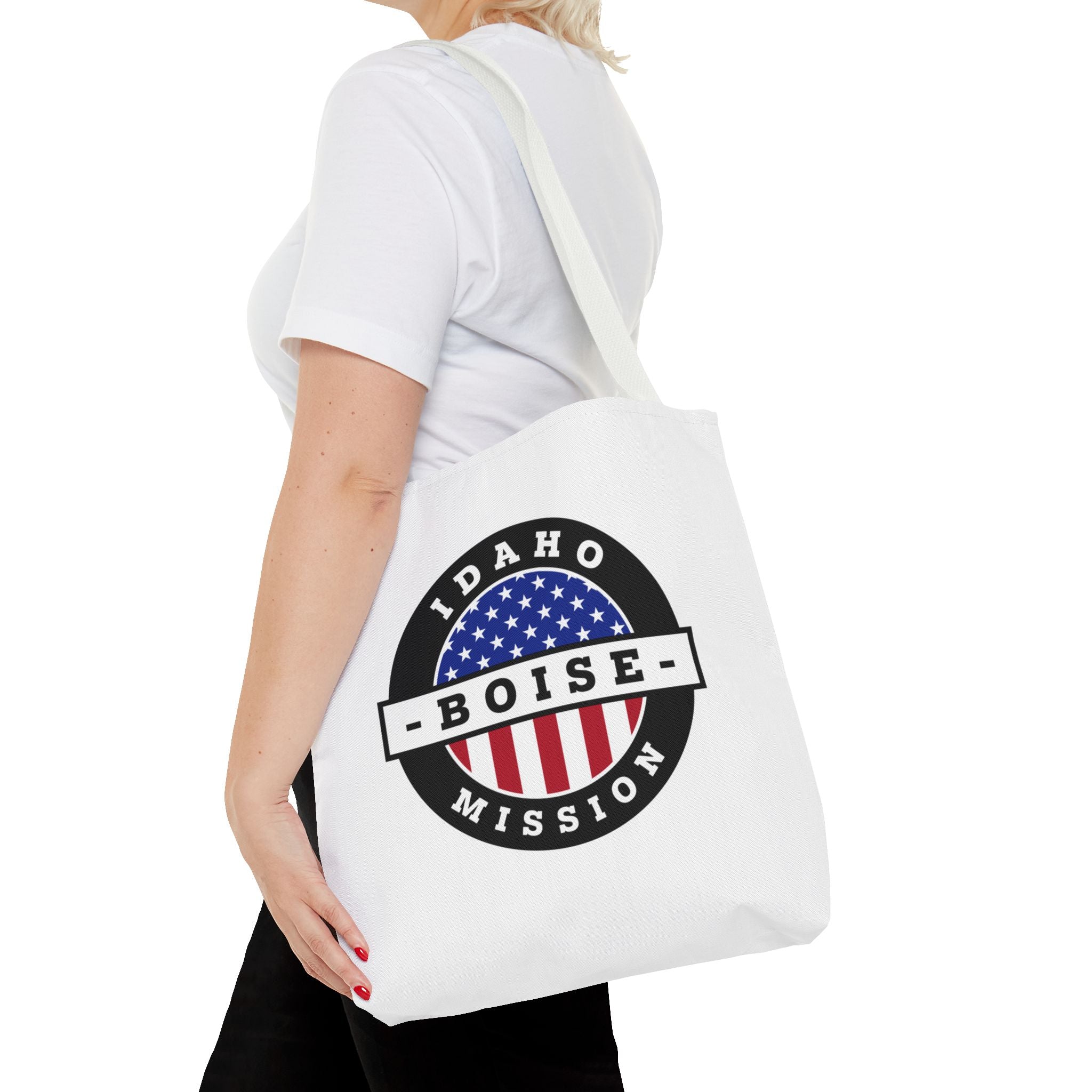 Idaho Boise Mission USA Flag Logo Tote Bag White - Latter-Day Saint LDS Missionary Gift - Book of Mormon