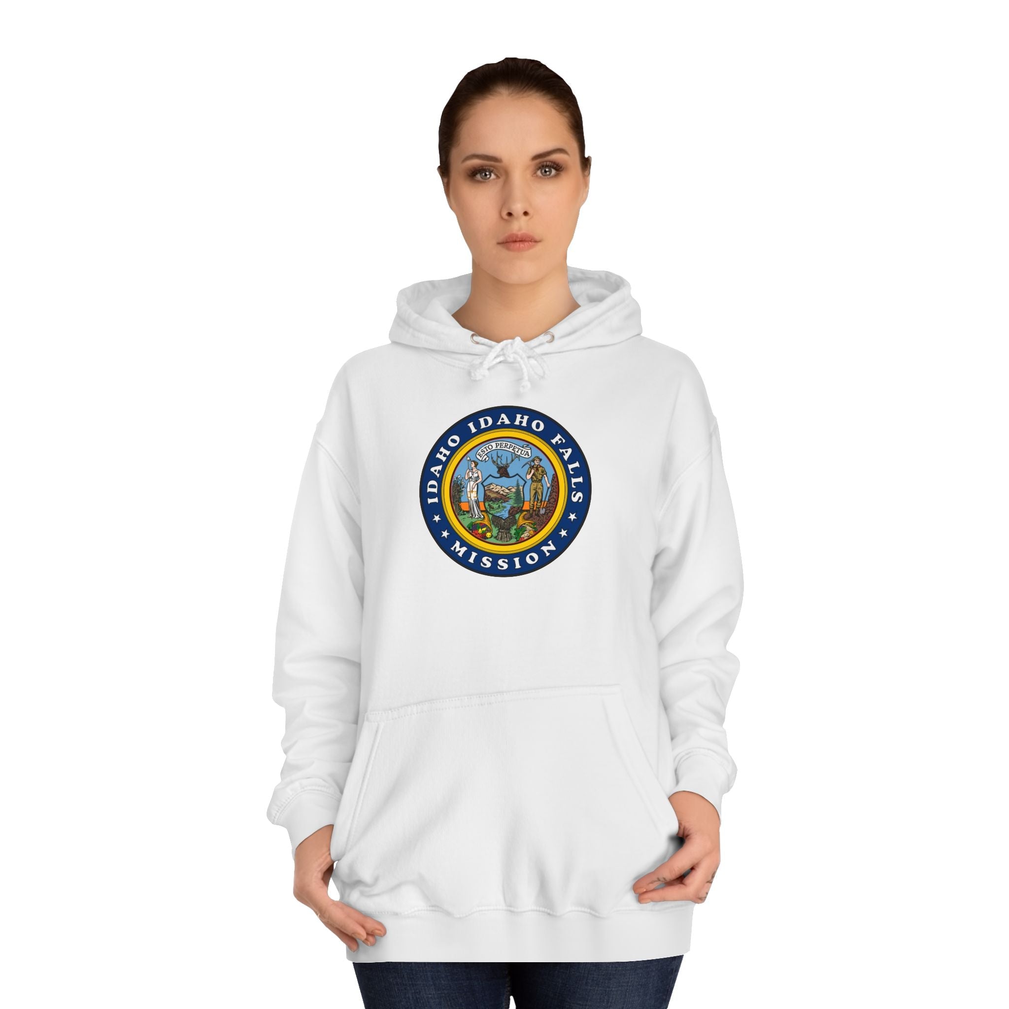 Idaho Idaho Falls Mission State Flag Logo (Black Border) College Hoodie