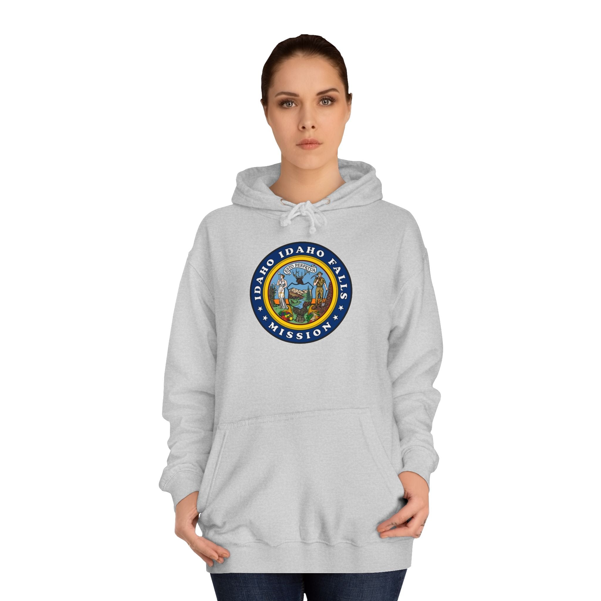 Idaho Idaho Falls Mission State Flag Logo (Black Border) College Hoodie