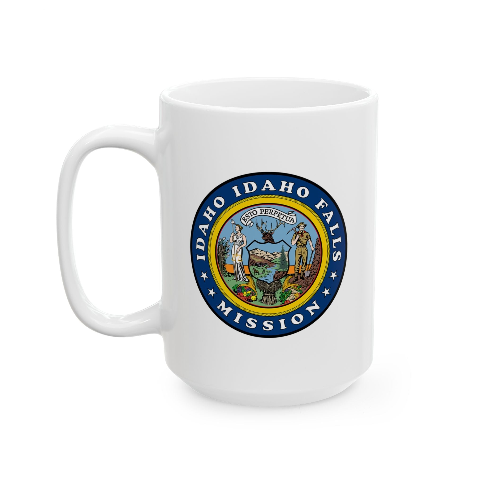 Idaho Idaho Falls Mission State Flag Logo Ceramic Mug White Name - Latter-Day Saint LDS Missionary Gift - Book of Mormon