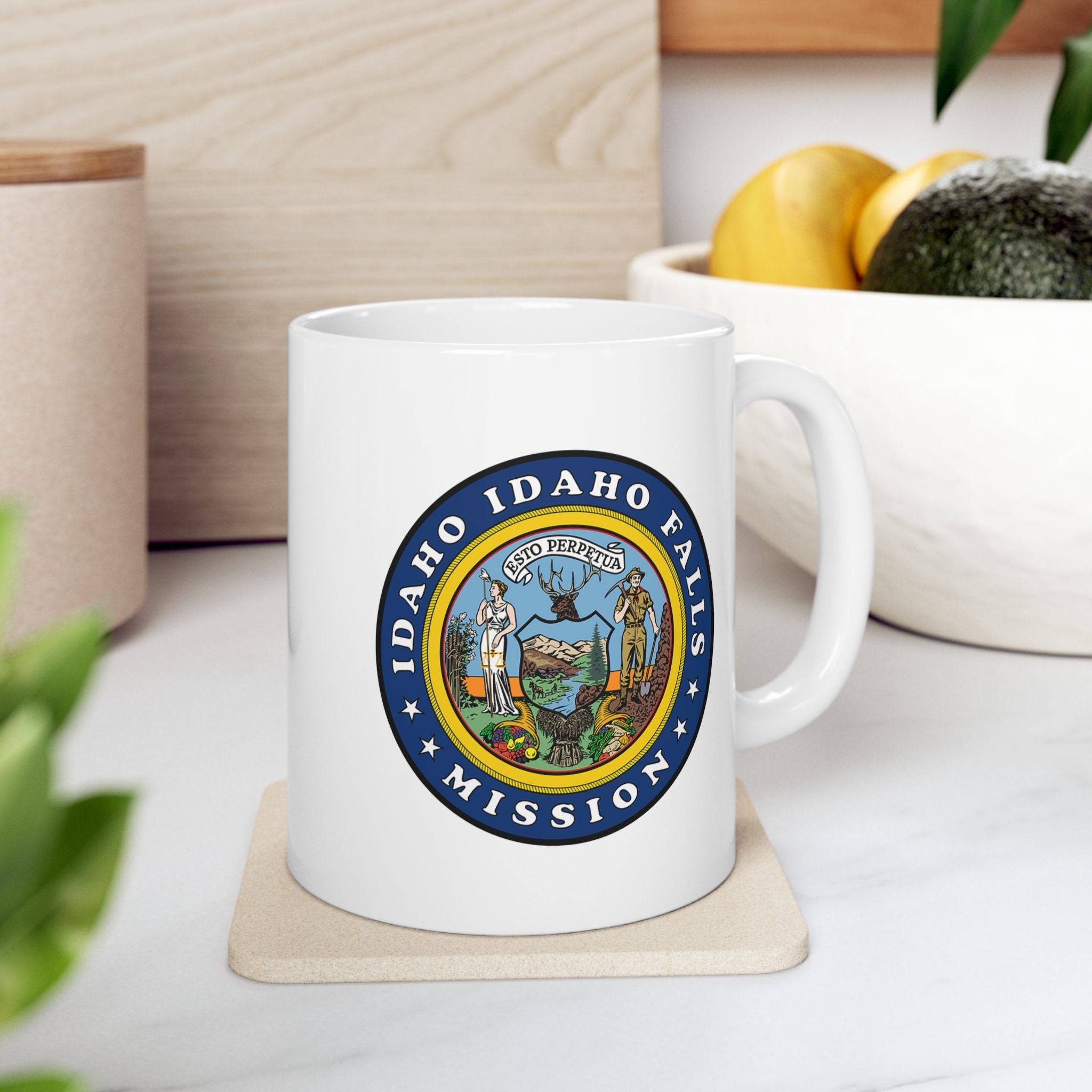 Idaho Idaho Falls Mission State Flag Logo Ceramic Mug White Name - Latter-Day Saint LDS Missionary Gift - Book of Mormon