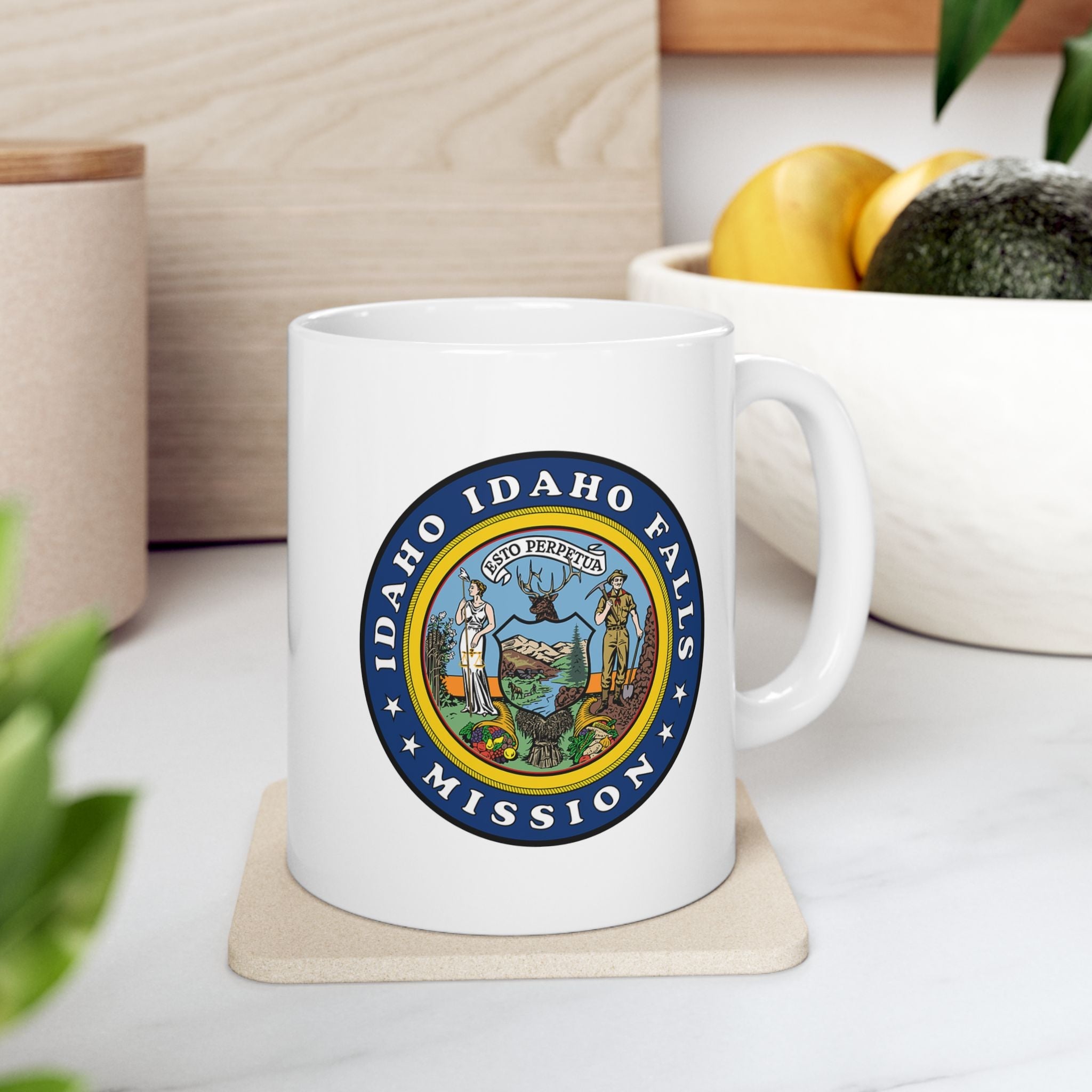 Idaho Idaho Falls Mission State Flag Logo Ceramic Mug White Name - Latter-Day Saint LDS Missionary Gift - Book of Mormon