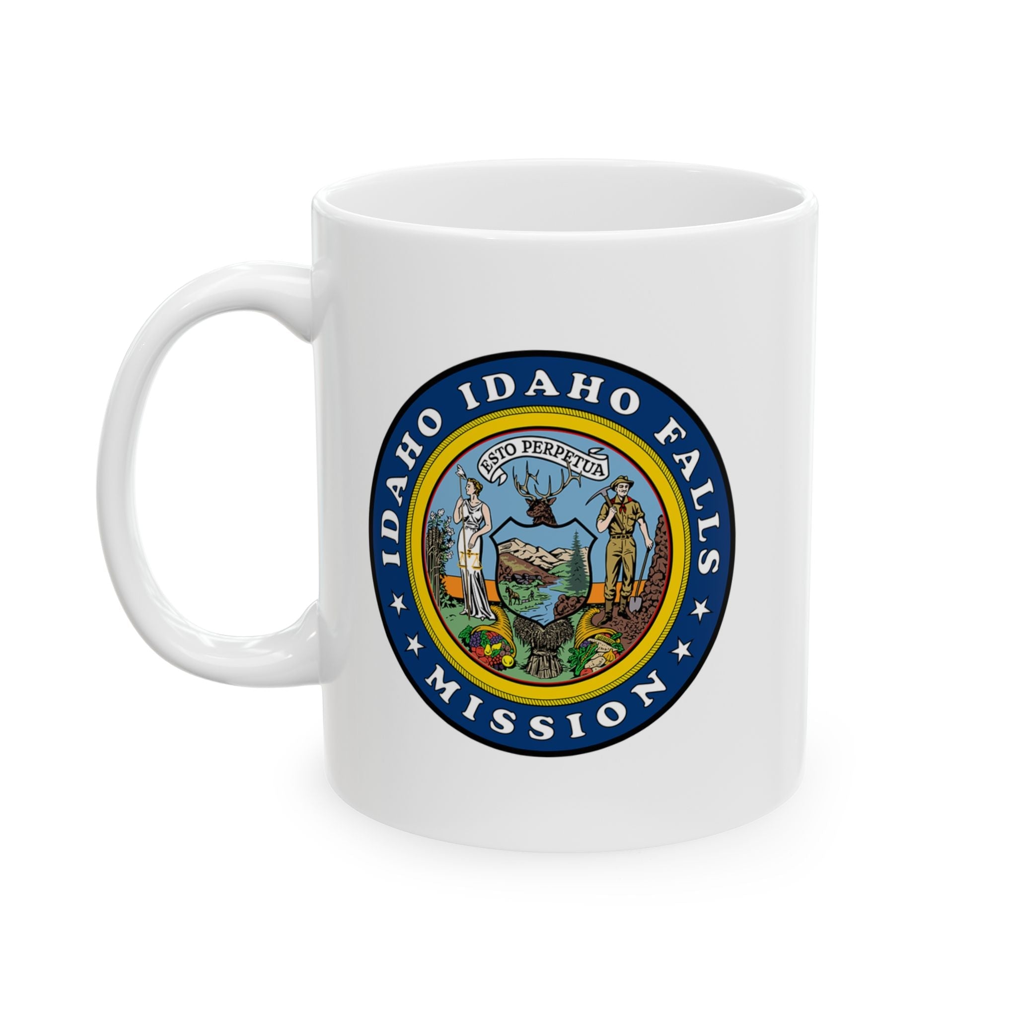 Idaho Idaho Falls Mission State Flag Logo Ceramic Mug White Name - Latter-Day Saint LDS Missionary Gift - Book of Mormon