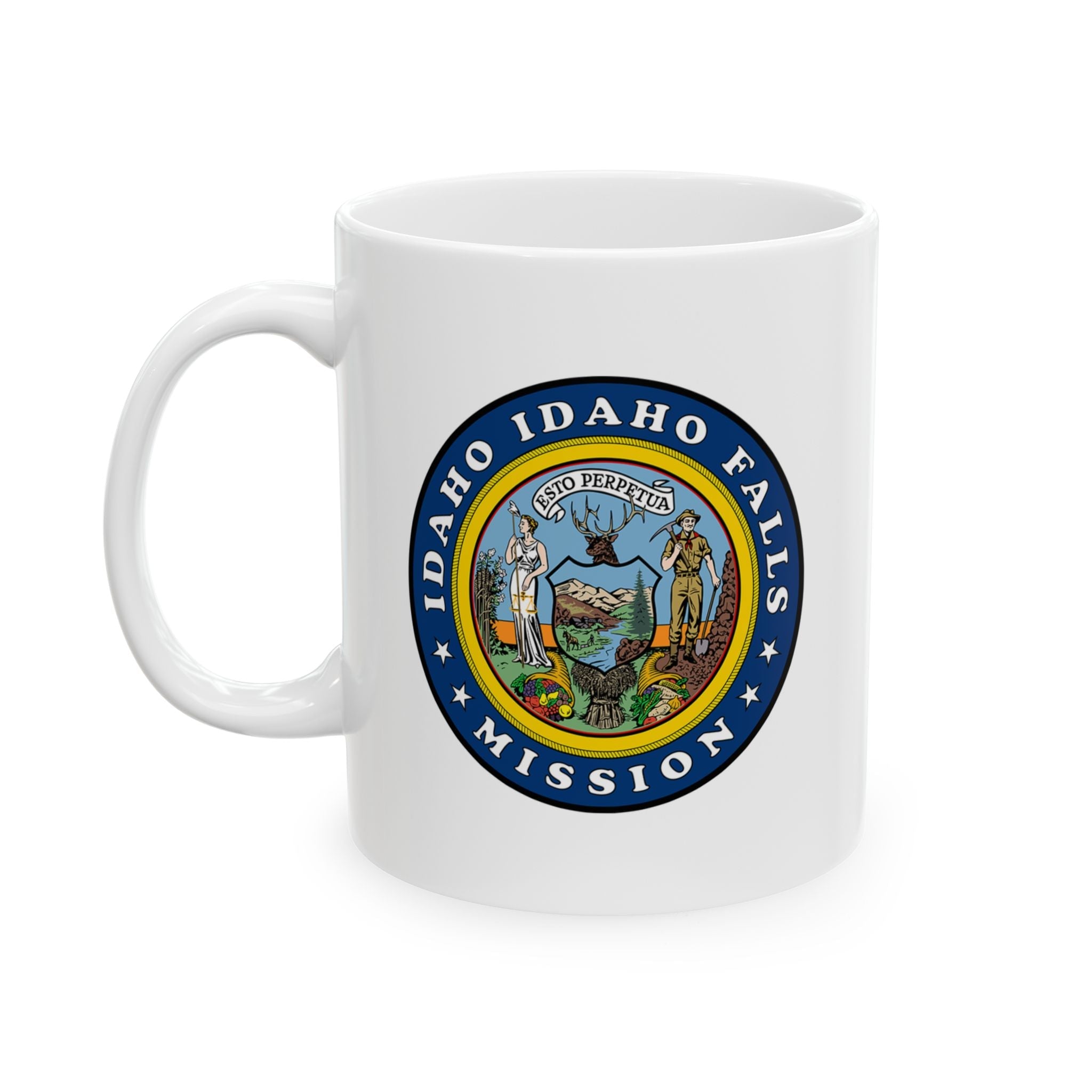 Idaho Idaho Falls Mission State Flag Logo Ceramic Mug White Name - Latter-Day Saint LDS Missionary Gift - Book of Mormon