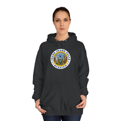 Idaho Idaho Falls Mission State Flag Logo (White Border) College Hoodie