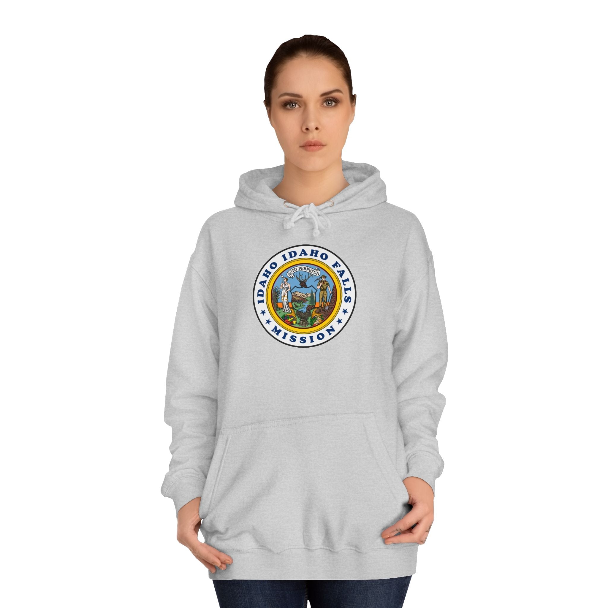 Idaho Idaho Falls Mission State Flag Logo (White Border) College Hoodie