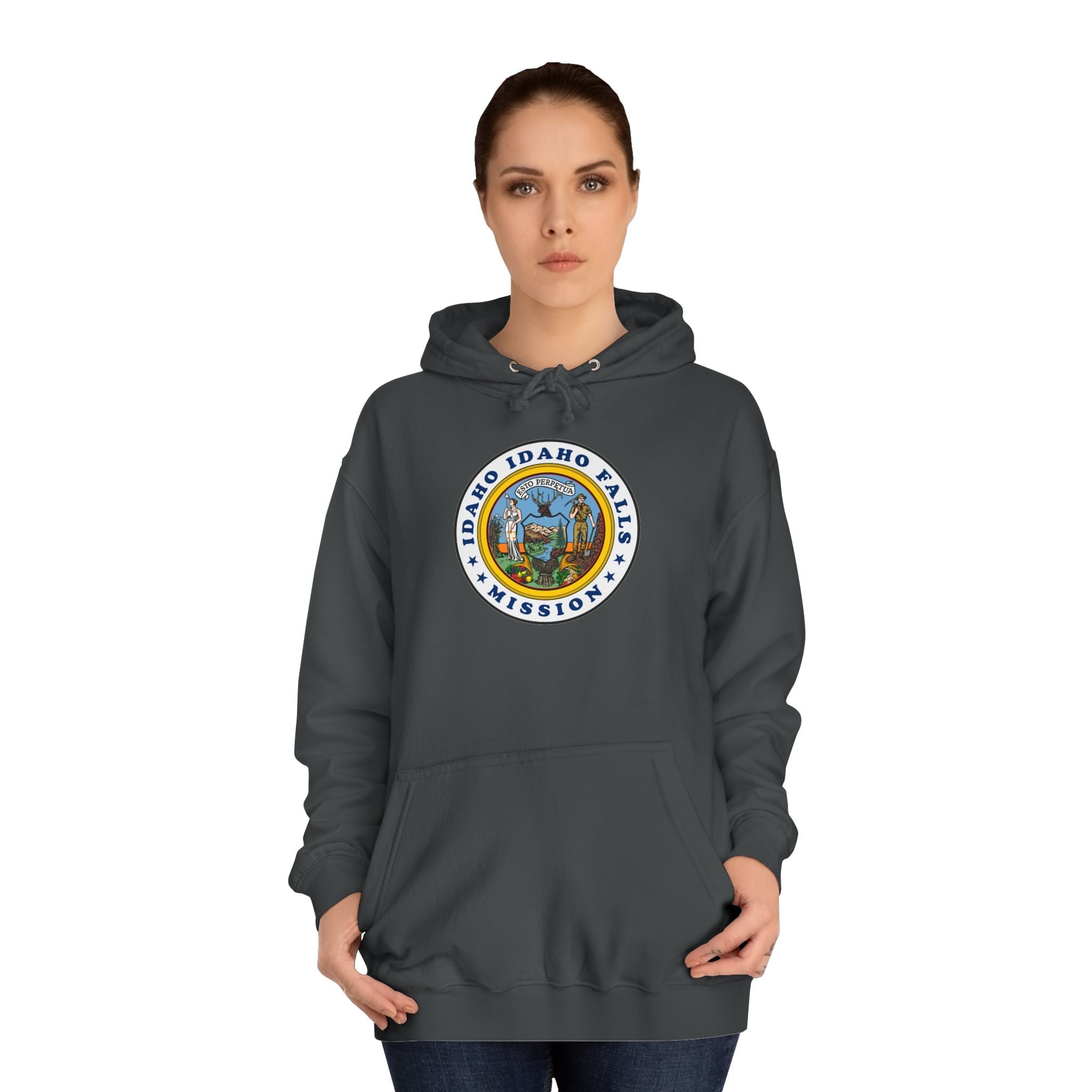 Idaho Idaho Falls Mission State Flag Logo (White Border) College Hoodie