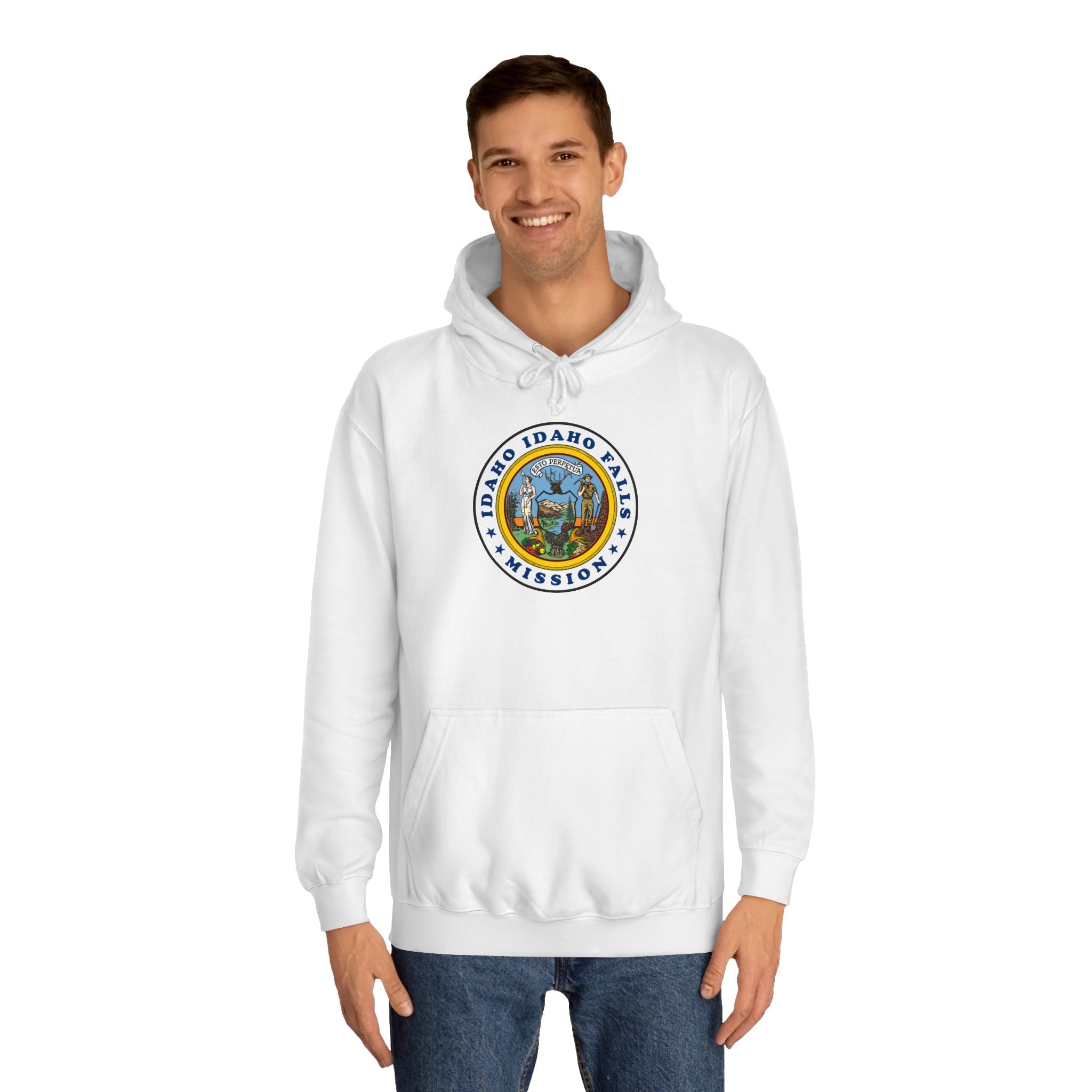 Idaho Idaho Falls Mission State Flag Logo (White Border) College Hoodie