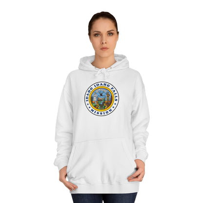 Idaho Idaho Falls Mission State Flag Logo (White Border) College Hoodie