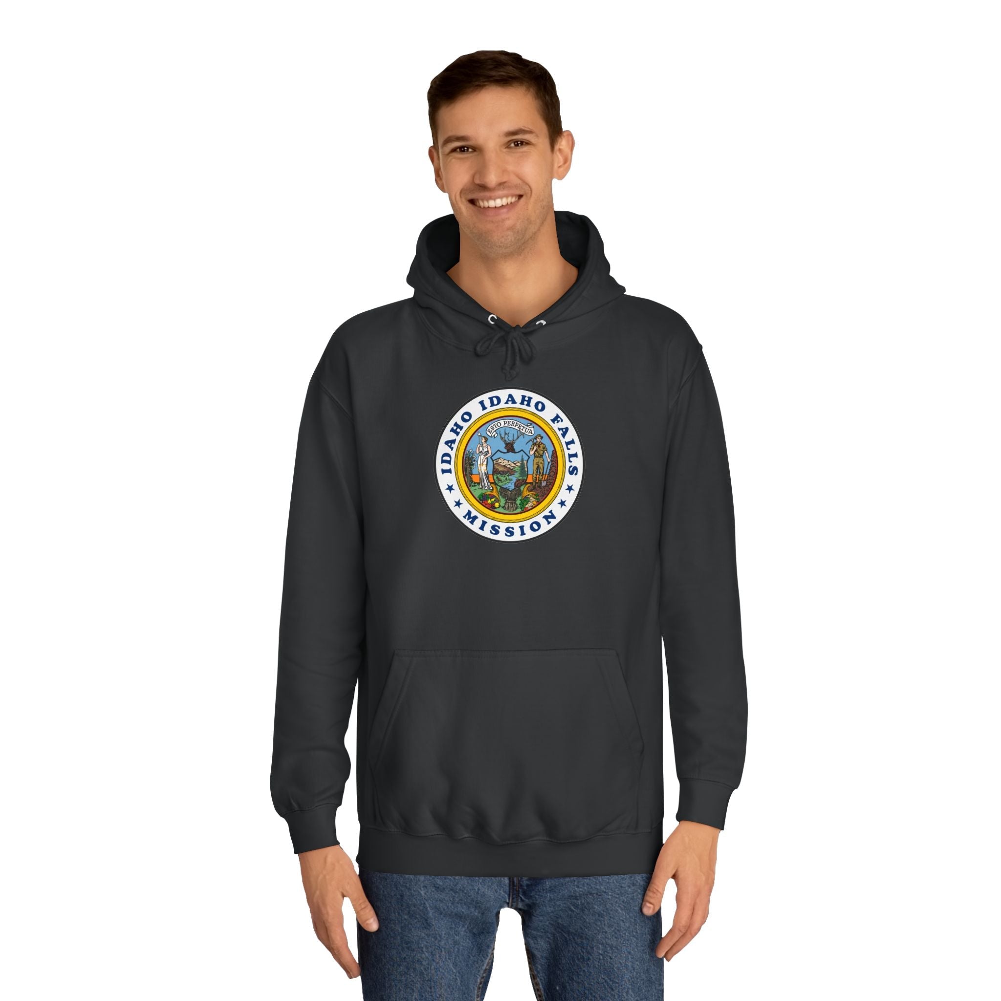 Idaho Idaho Falls Mission State Flag Logo (White Border) College Hoodie