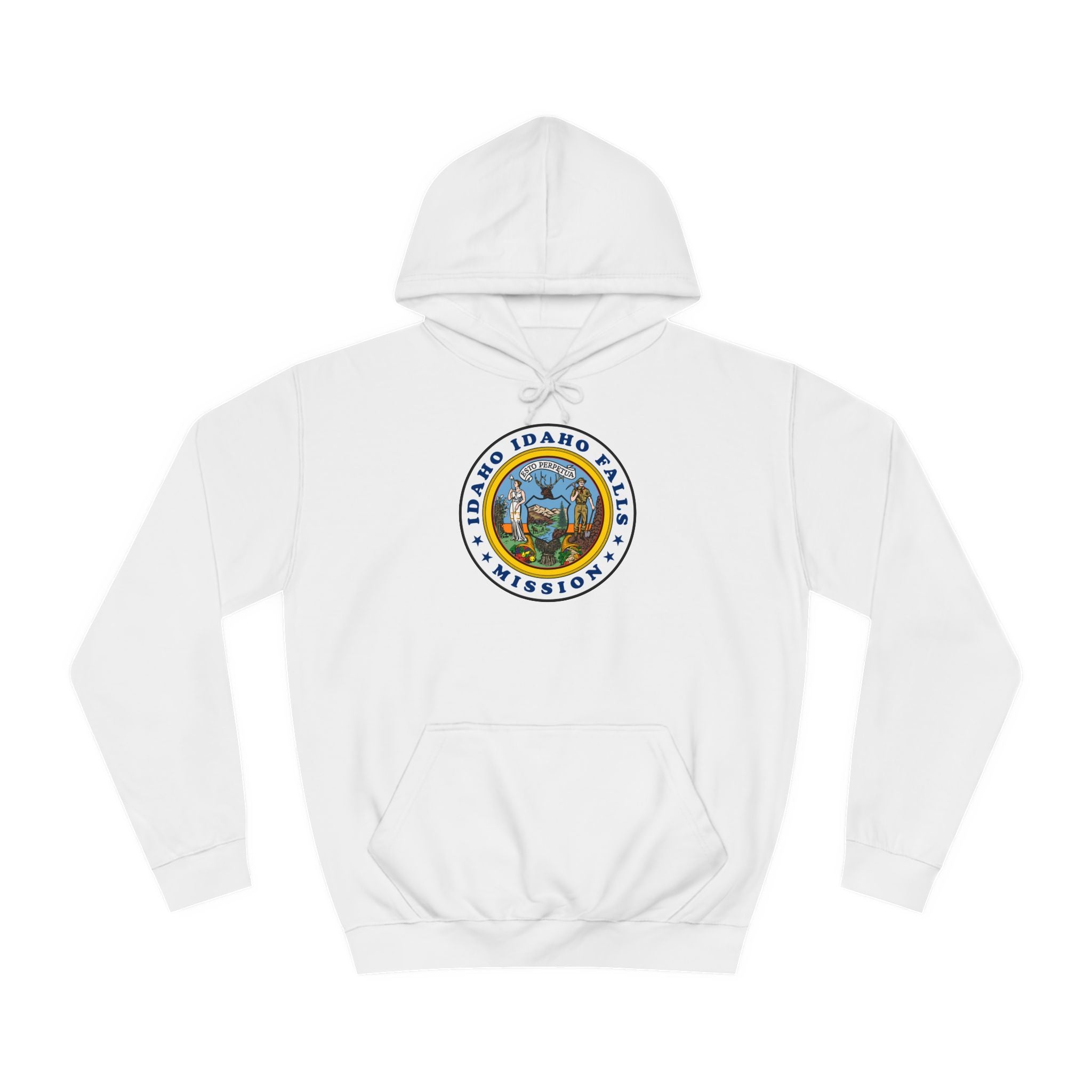 Idaho Idaho Falls Mission State Flag Logo (White Border) College Hoodie