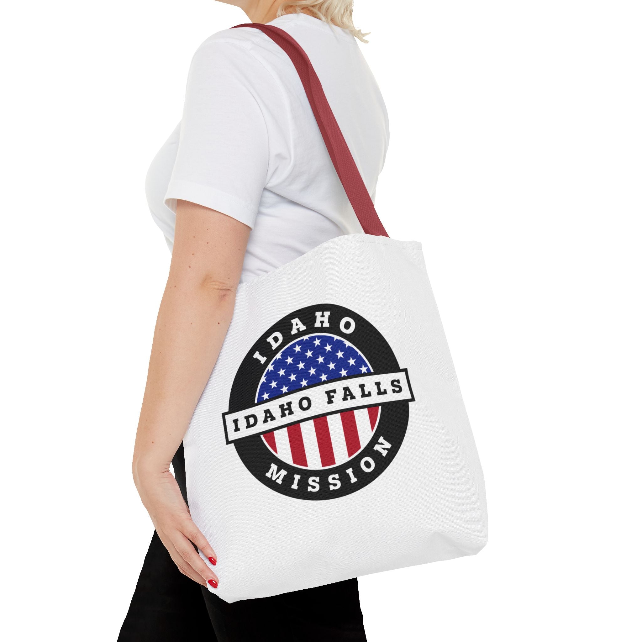 Idaho Idaho Falls Mission USA Flag Logo Tote Bag White - Latter-Day Saint LDS Missionary Gift - Book of Mormon