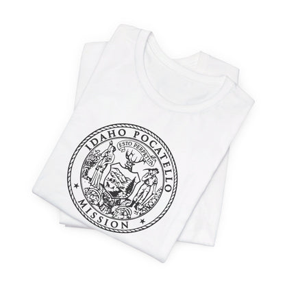 Idaho Pocatello Mission Circular Monochrome Logo T-Shirt - Latter-Day Saint LDS Missionary Gift - Book of Mormon