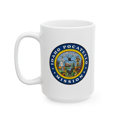 Idaho Pocatello Mission State Flag Logo Ceramic Mug White Name - Latter-Day Saint LDS Missionary Gift - Book of Mormon