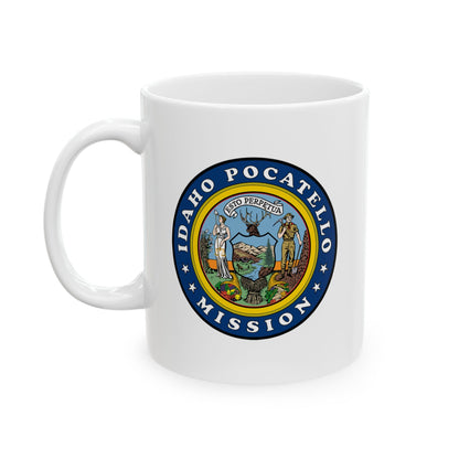 Idaho Pocatello Mission State Flag Logo Ceramic Mug White Name - Latter-Day Saint LDS Missionary Gift - Book of Mormon