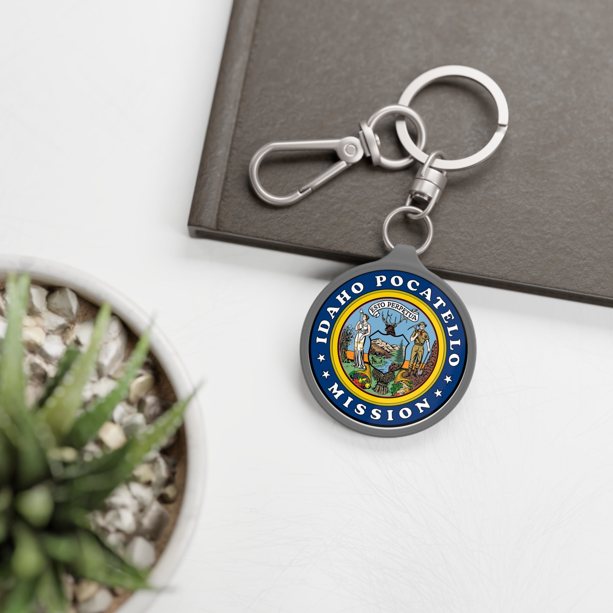 Idaho Pocatello Mission State Flag Logo Key Tag - Latter-Day Saint LDS Missionary Gift - Book of Mormon