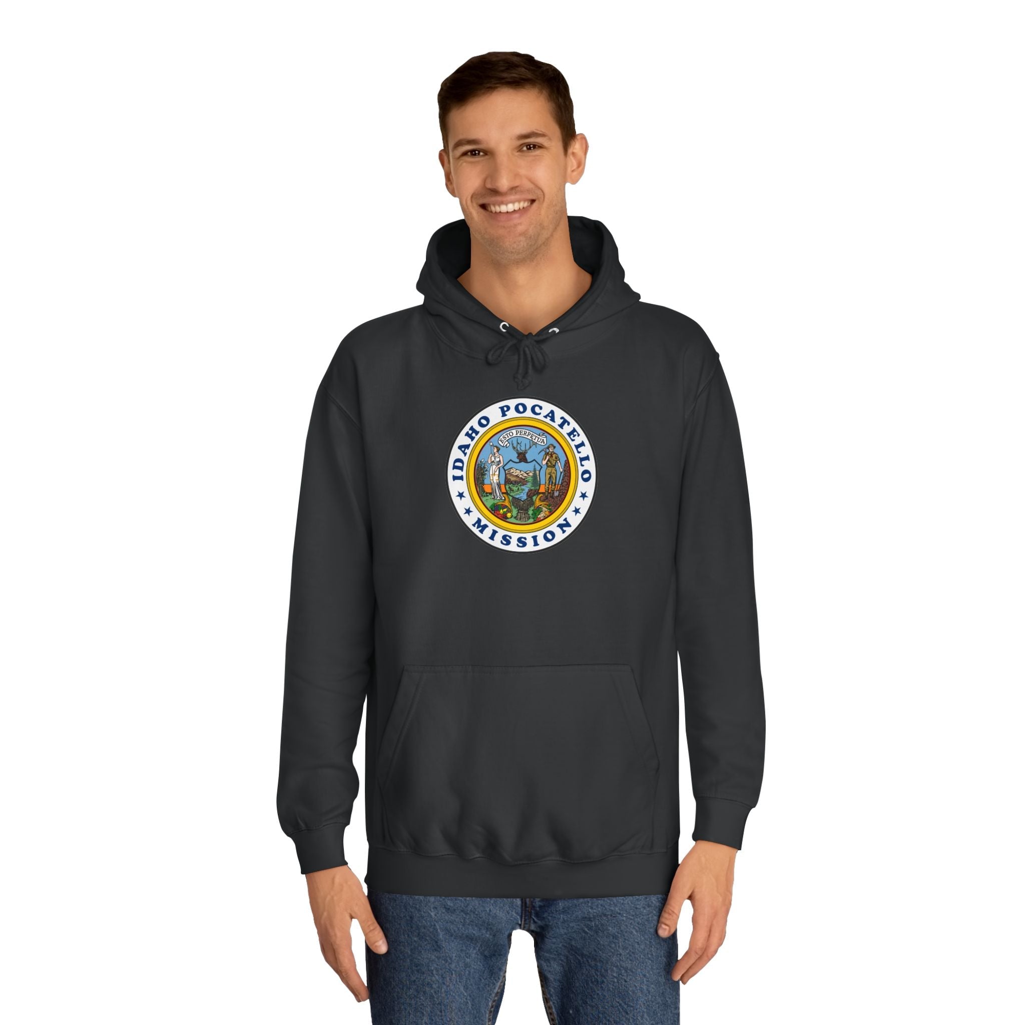 Idaho Pocatello Mission State Flag Logo (White Border) College Hoodie