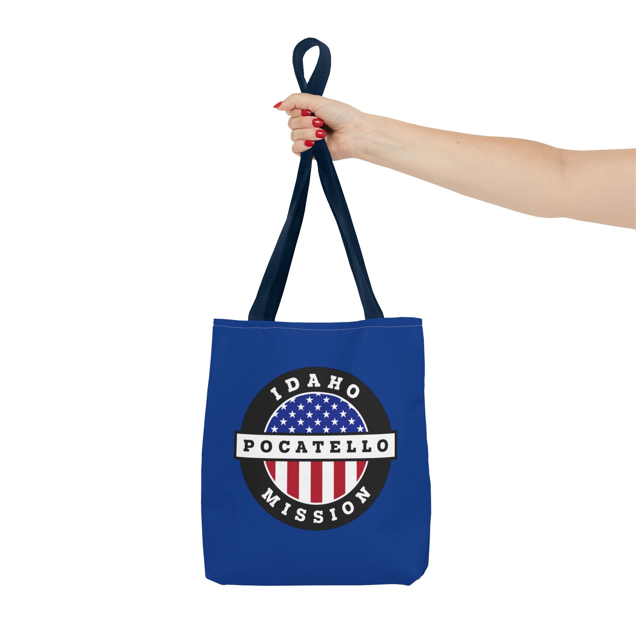 Idaho Pocatello Mission USA Flag Logo Tote Bag Blue - Latter-Day Saint LDS Missionary Gift - Book of Mormon