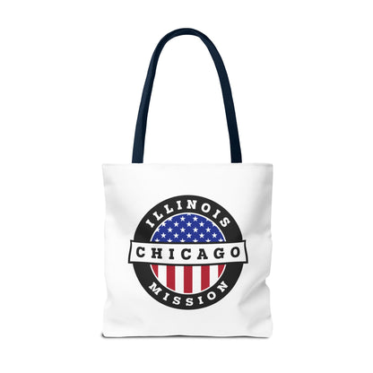 Illinois Chicago Mission USA Flag Logo Tote Bag White - Latter-Day Saint LDS Missionary Gift - Book of Mormon