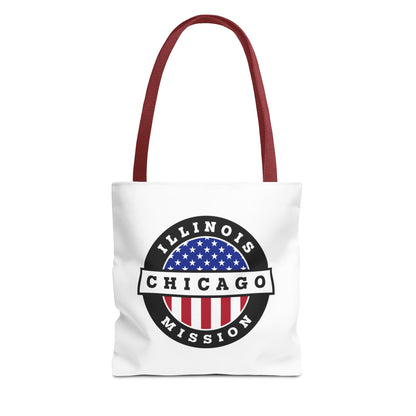 Illinois Chicago Mission USA Flag Logo Tote Bag White - Latter-Day Saint LDS Missionary Gift - Book of Mormon