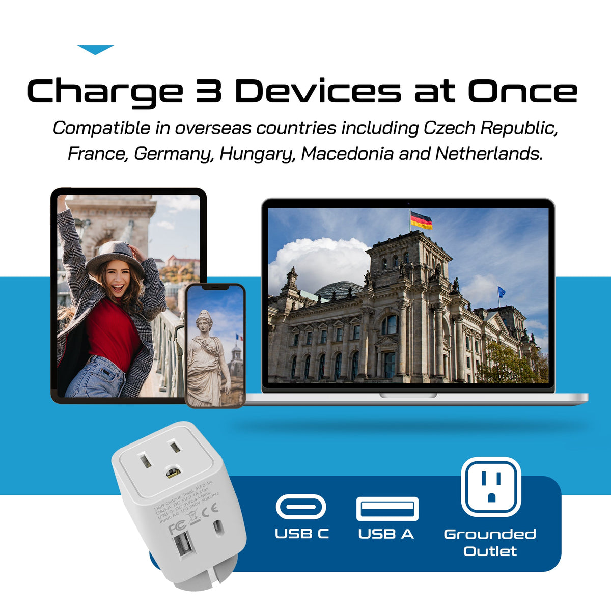 Europe Travel Adapter Plug Combo - Type C, E/F | USB-A + USB-C – European Combo (CTU-9-9C)