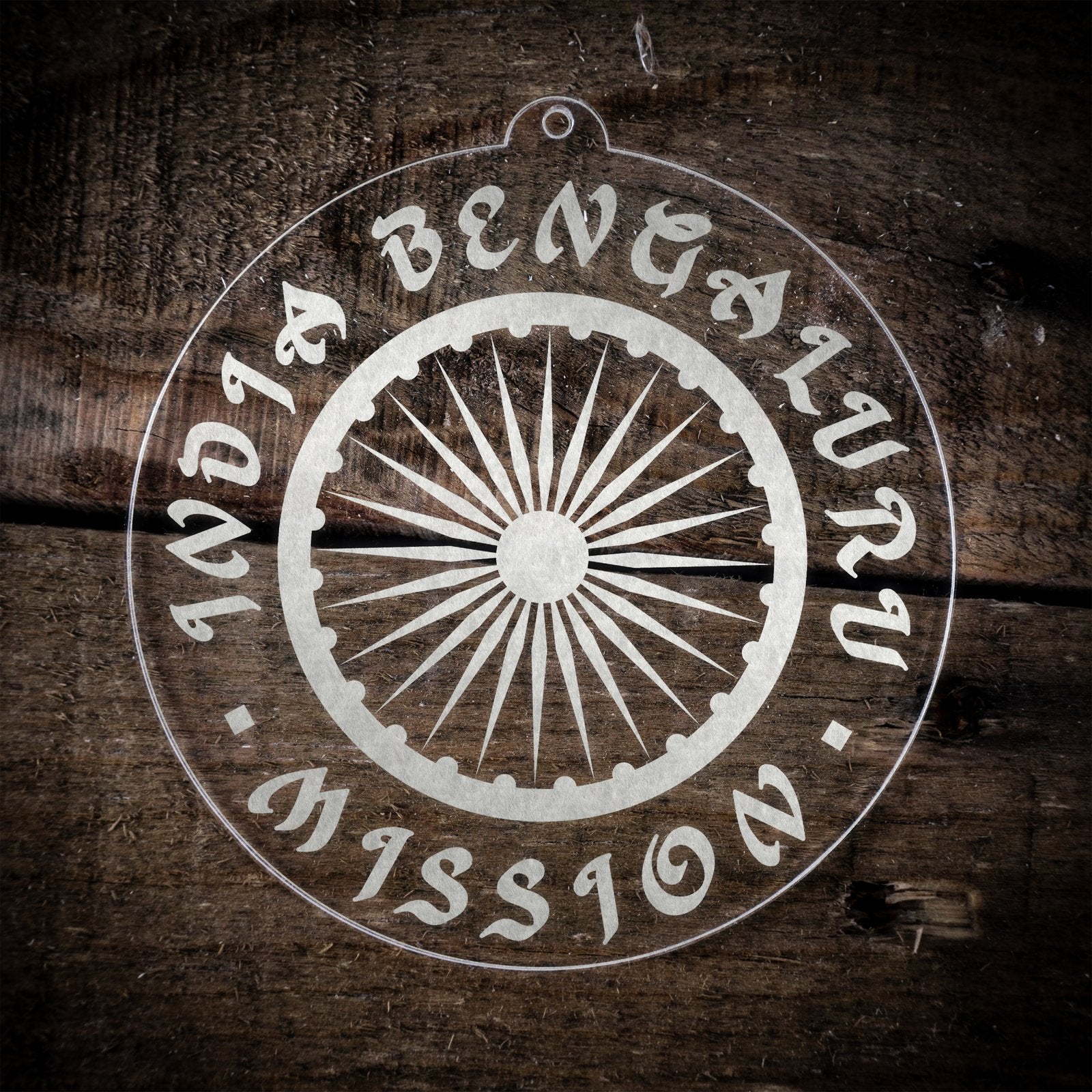 LDS India Bengaluru Mission Christmas Ornament laying on a Wooden Background