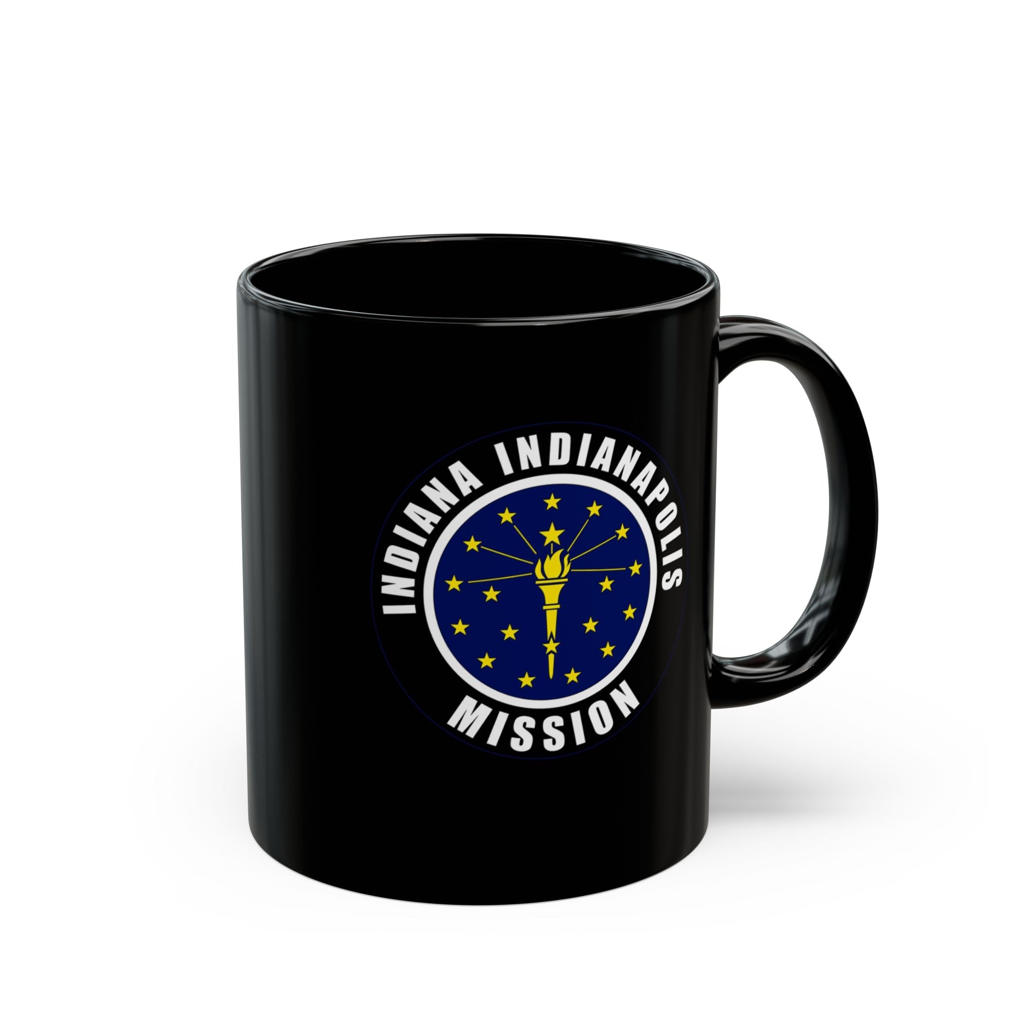 Indiana Indianapolis Mission State Flag Logo Ceramic Mug Black Name - Latter-Day Saint LDS Missionary Gift - Book of Mormon