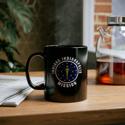 Indiana Indianapolis Mission State Flag Logo Ceramic Mug Black Name - Latter-Day Saint LDS Missionary Gift - Book of Mormon