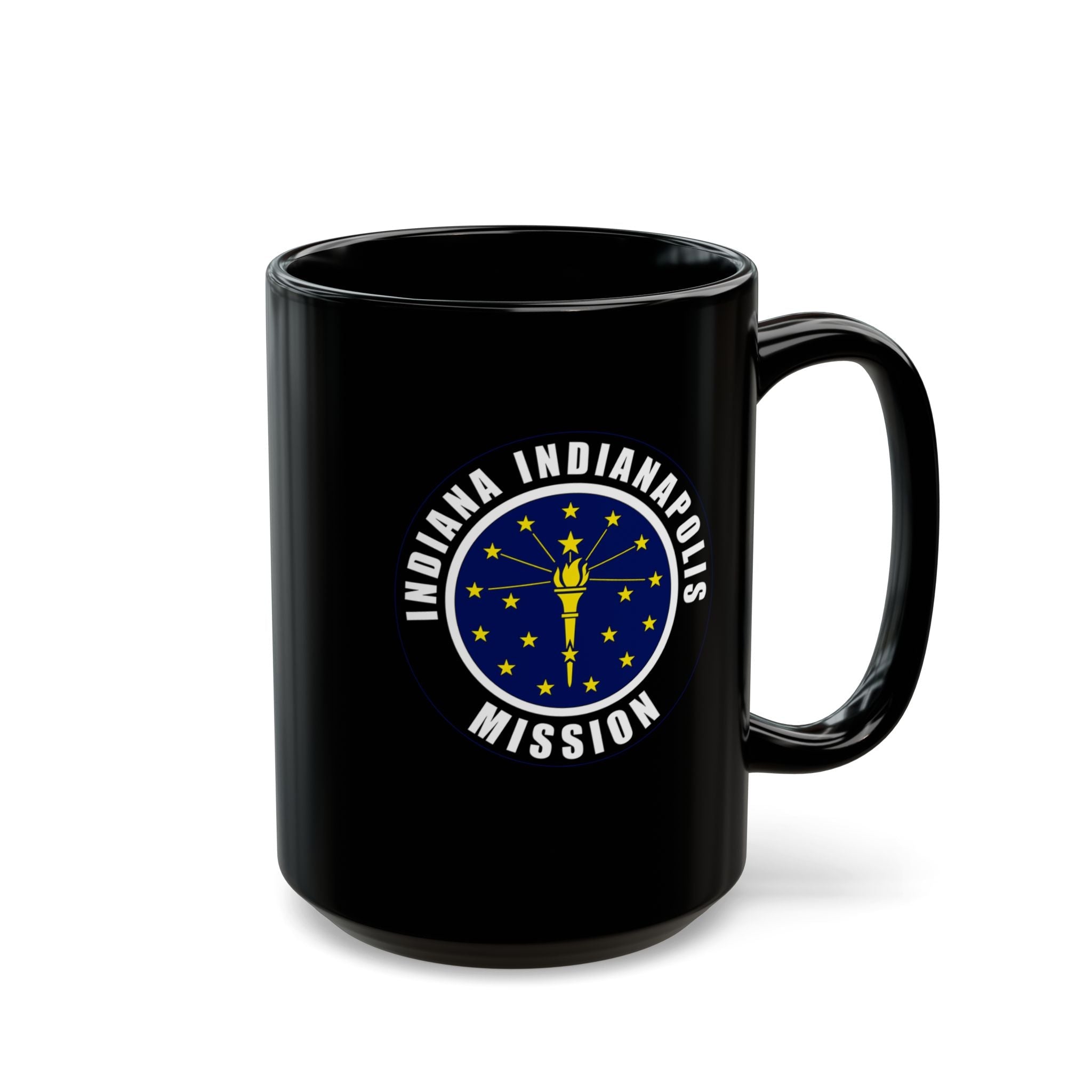 Indiana Indianapolis Mission State Flag Logo Ceramic Mug Black Name - Latter-Day Saint LDS Missionary Gift - Book of Mormon