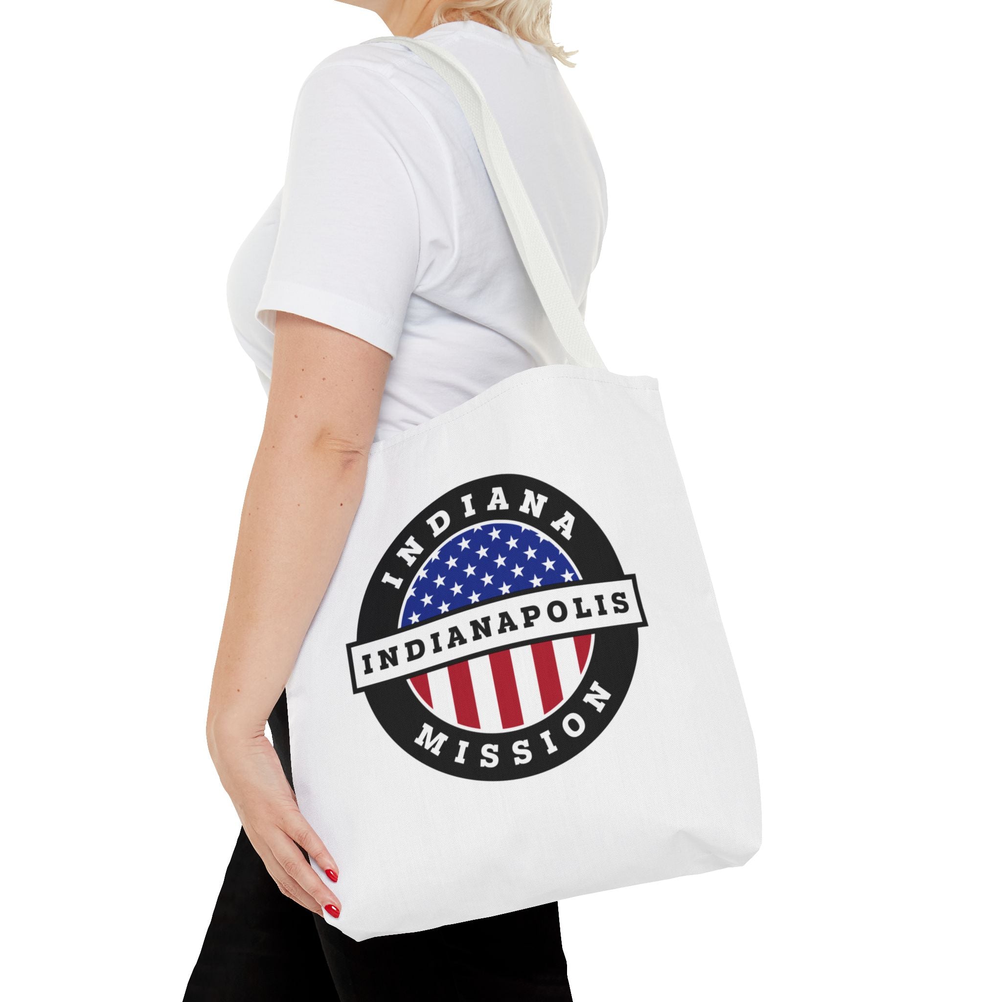 Indiana Indianapolis Mission USA Flag Logo Tote Bag White - Latter-Day Saint LDS Missionary Gift - Book of Mormon