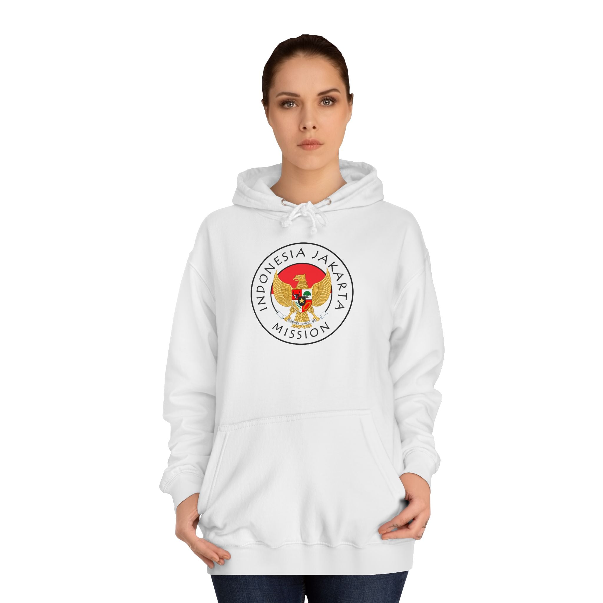 Indonesia Jakarta Mission Flag Logo (White Border) College Hoodie - Latter-Day Saint LDS Missionary Gift - Book of Mormon