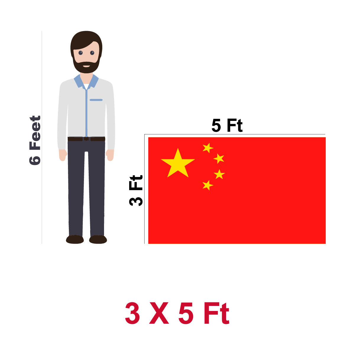 China (Chinese) Flag 300D Embroidered Polyester 3x5 Ft