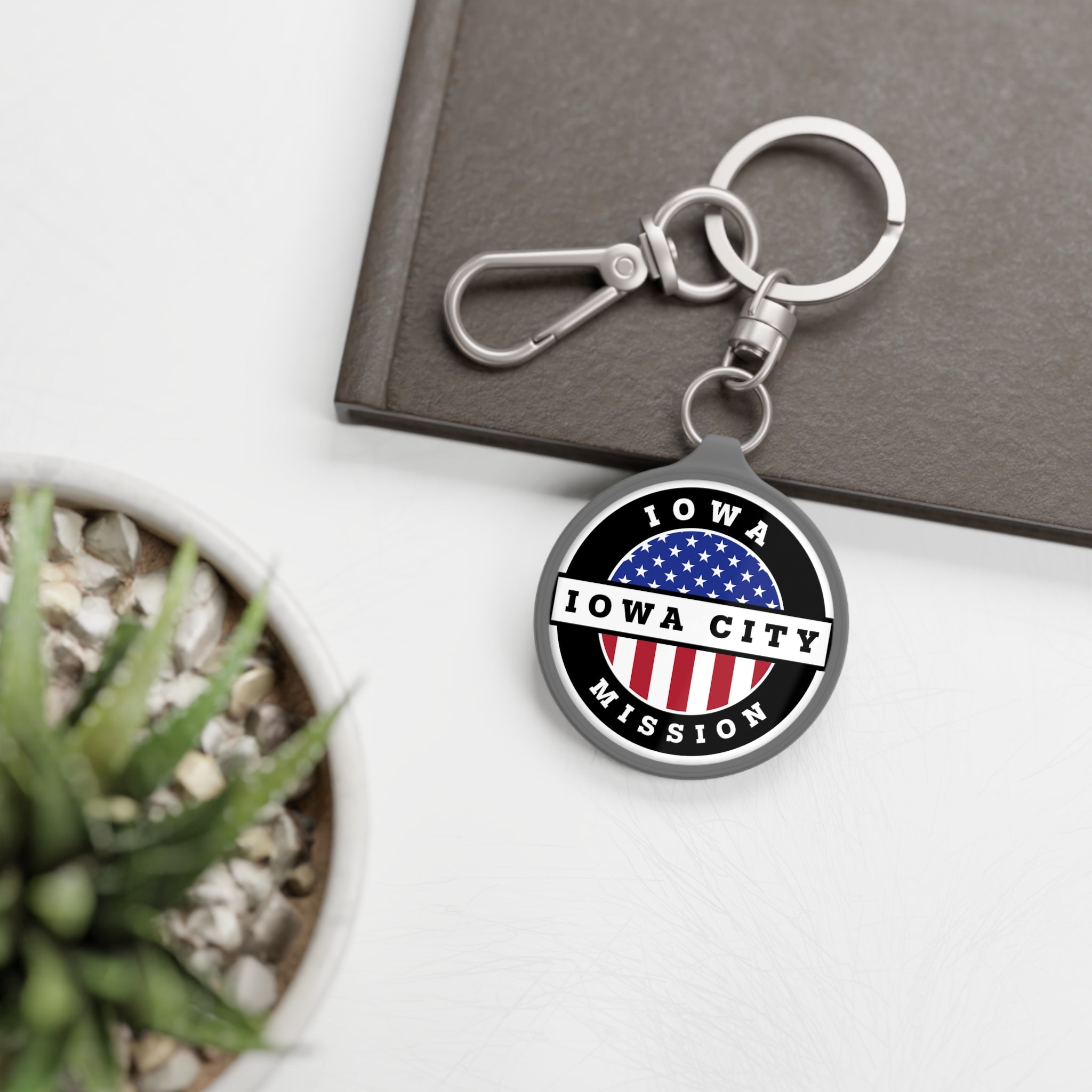 Iowa Iowa City Mission Circle Flag Key Tag - Latter-Day Saint LDS Missionary Gift - Book of Mormon