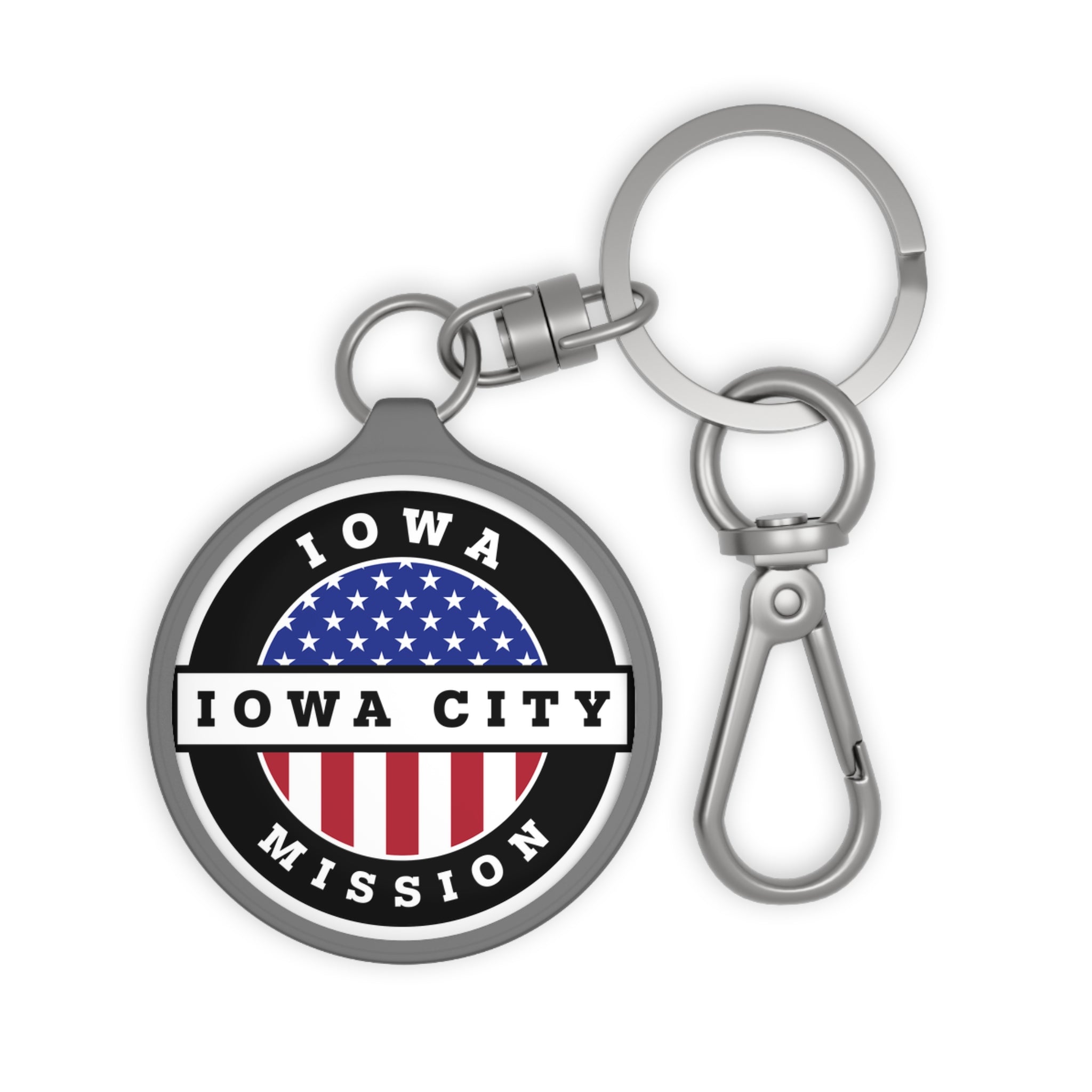 Iowa Iowa City Mission Circle Flag Key Tag - Latter-Day Saint LDS Missionary Gift - Book of Mormon